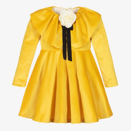 Irpa-Robe jaune en velours Fille | Childrensalon Outlet