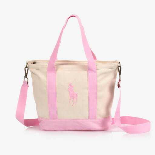 Ralph Lauren-Ivory & Pink Canvas Tote Bag (40cm) | Childrensalon Outlet