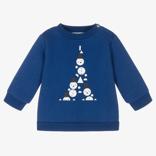 Jacadi Paris-Boys Blue Cotton Snowman Sweater | Childrensalon Outlet
