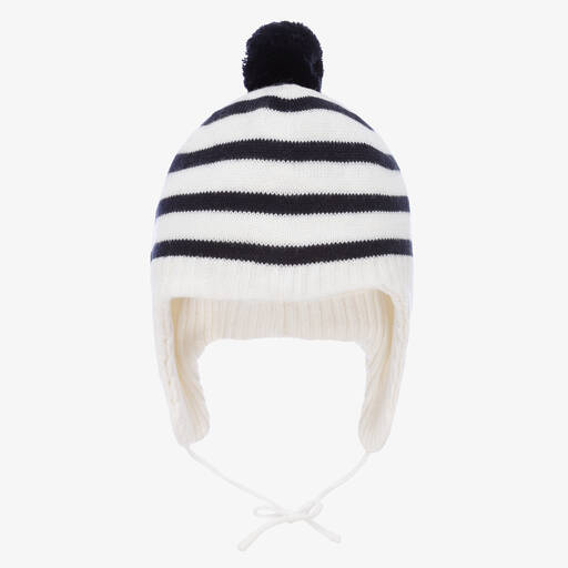 Jacadi Paris-Boys Ivory Stripe Knitted Hat | Childrensalon Outlet