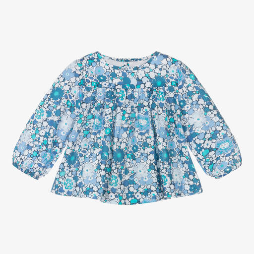 Jacadi Paris-Girls Blue Floral Blouse | Childrensalon Outlet