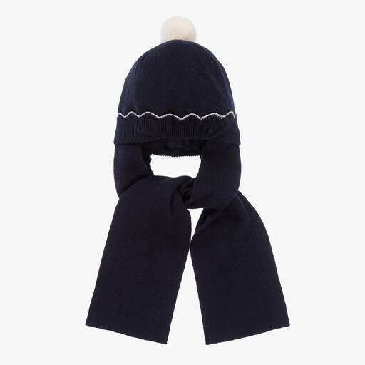 Jacadi Paris-Girls Navy Blue Cotton & Wool Hat | Childrensalon Outlet