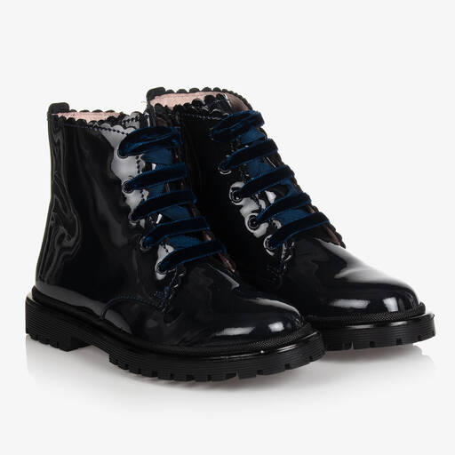 Jacadi Paris-Girls Navy Blue Patent Boots | Childrensalon Outlet