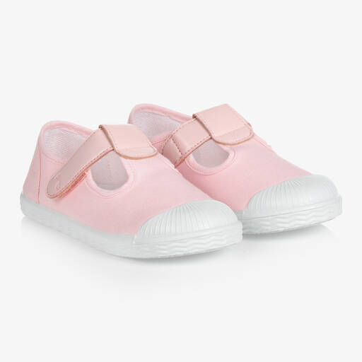 Jacadi Paris-Girls Pink Canvas T-Bar Shoes | Childrensalon Outlet