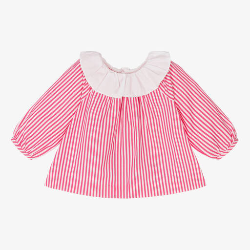 Jacadi Paris-Girls Pink Striped Poplin Blouse | Childrensalon Outlet