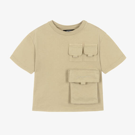 JACQUEMUS-Beige Cotton Utility T-Shirt | Childrensalon Outlet