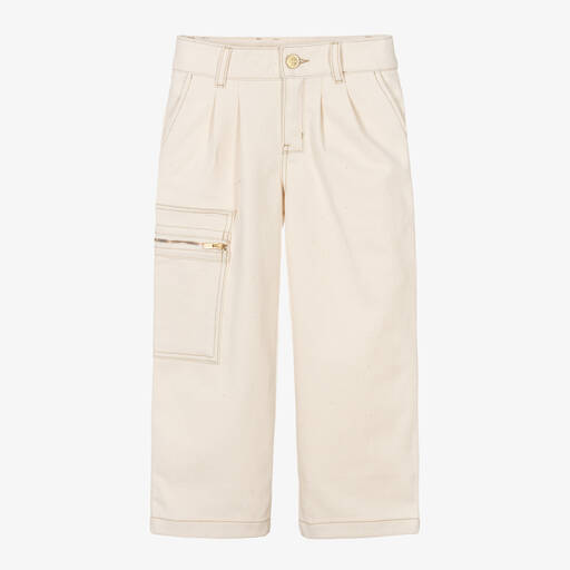 JACQUEMUS-Ivory Cotton Denim Straight Fit Trousers | Childrensalon Outlet