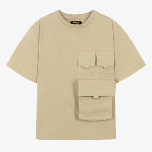 JACQUEMUS-Teen Beige Cotton Utility T-Shirt | Childrensalon Outlet