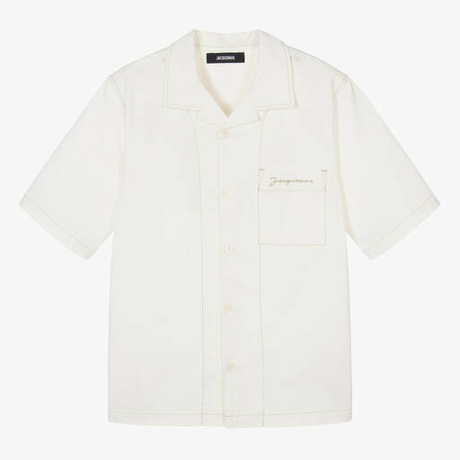 JACQUEMUS-Teen Boys Ivory Organic Cotton Shirt | Childrensalon Outlet