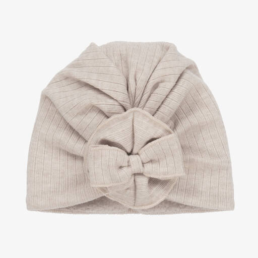 Jamiks-Baby Girls Beige Viscose Bow Turban | Childrensalon Outlet