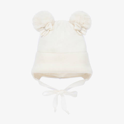 Jamiks-Baby Girls Ivory Pom-Pom Hat | Childrensalon Outlet