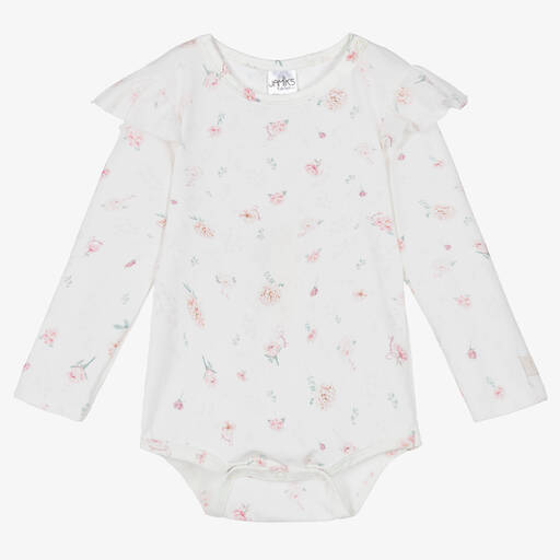 Jamiks-Baby Girls White Floral Cotton Bodysuit | Childrensalon Outlet