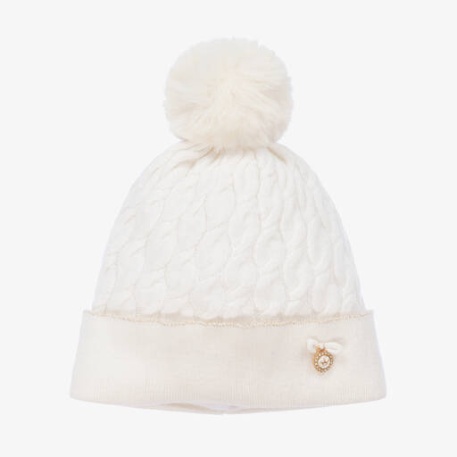 Jamiks-Baby Girls White Pom-Pom Hat | Childrensalon Outlet