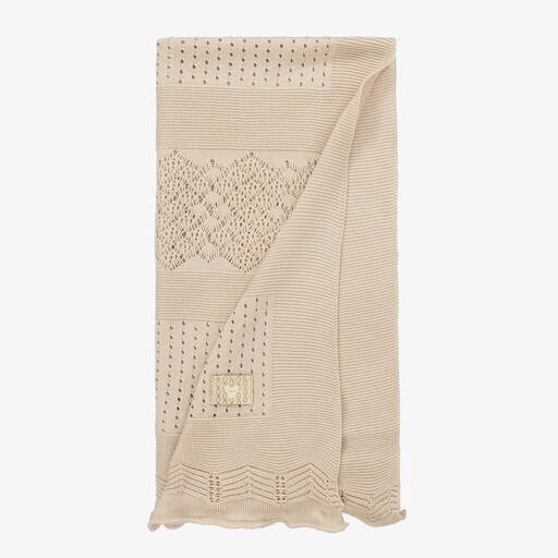 Jamiks-Beige Cotton Knitted Blanket (100cm) | Childrensalon Outlet
