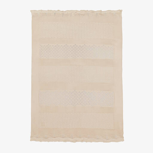 Jamiks-Beige Cotton Knitted Blanket (100cm) | Childrensalon Outlet