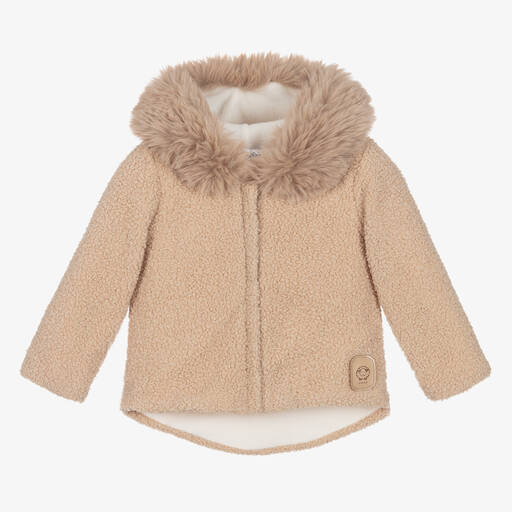 Jamiks-Beige Faux Fur Bouclé Fleece Baby Jacket | Childrensalon Outlet
