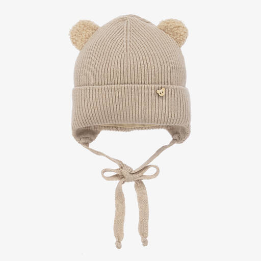 Jamiks-Beige Ribbed Teddy Bear Ears Baby Hat | Childrensalon Outlet