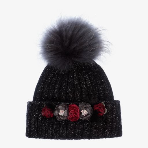 Jamiks-Black Knitted Wool Pom-Pom Hat | Childrensalon Outlet