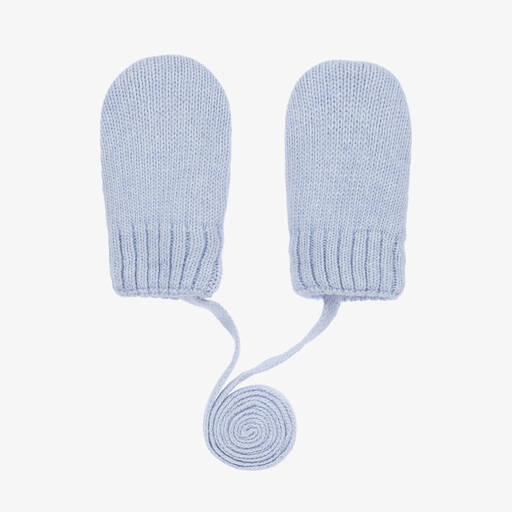 Jamiks-Blue Wool & Cashmere-Knit Baby Mittens | Childrensalon Outlet