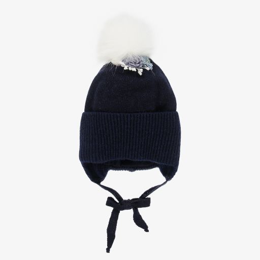 Jamiks-Bonnet bleu en maille de laine à pompon | Childrensalon Outlet