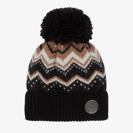 Jamiks-Boys Black Knitted Fair Isle Pom-Pom Hat | Childrensalon Outlet