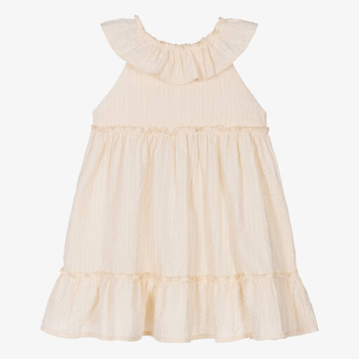 Jamiks-فستان بناتي بيج من قماش القطن المخطط | Childrensalon Outlet