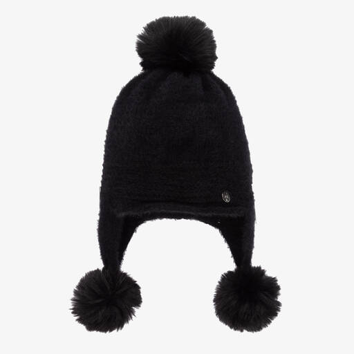 Jamiks-قبعة بوم-بوم مزيج صوف محبوك لون أسود للبنات | Childrensalon Outlet