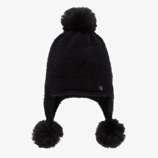 Jamiks-Girls Black Knitted Pom-Pom Hat | Childrensalon Outlet