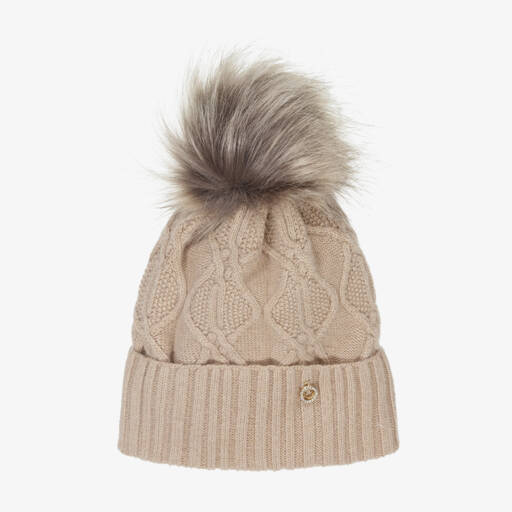 Jamiks-Girls Cable Knit Beige Hat | Childrensalon Outlet
