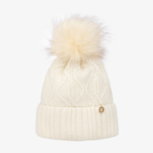 Jamiks-Girls Cream Wool Pom-Pom Beanie | Childrensalon Outlet