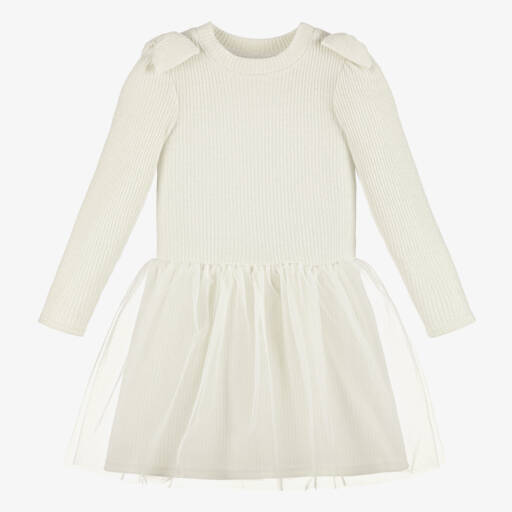 Jamiks-Girls Ecru Ribbed Dress with Tulle | Childrensalon Outlet