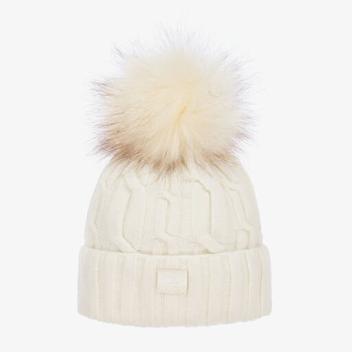 Jamiks-Girls Ivory Knitted Pom-Pom Hat | Childrensalon Outlet