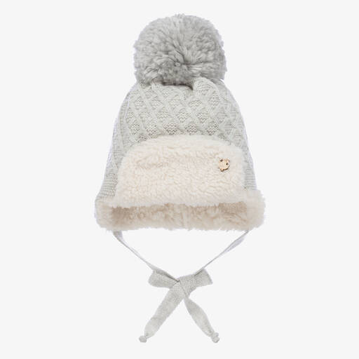Jamiks-Grey Knit & Sherpa Pom-Pom Baby Hat | Childrensalon Outlet