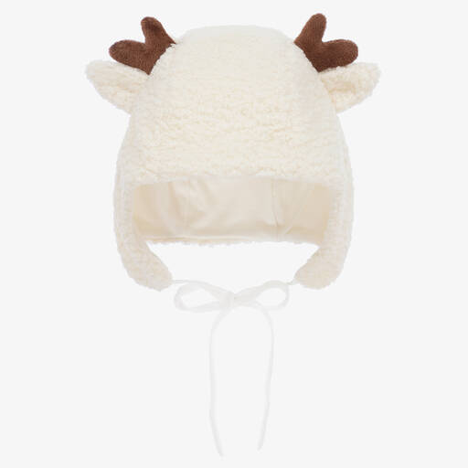 Jamiks-Ivory Cotton Sherpa Reindeer Baby Hat | Childrensalon Outlet