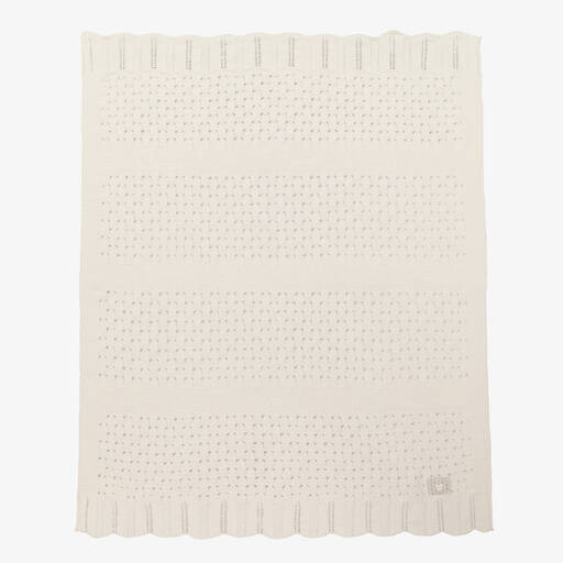 Jamiks-Ivory Wool Knitted Blanket (100cm) | Childrensalon Outlet