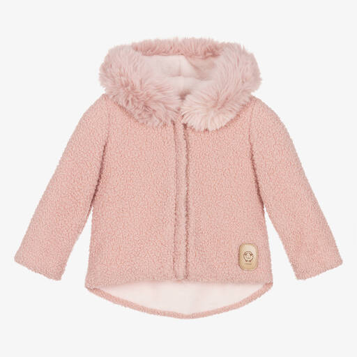 Jamiks-Pink Faux Fur Teddy Fleece Baby Jacket | Childrensalon Outlet