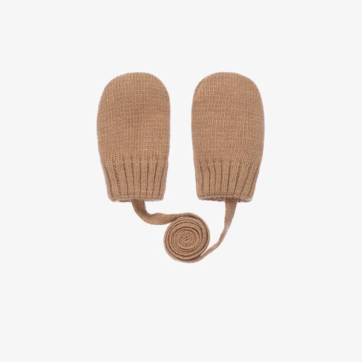 Jamiks-Tan Brown Knitted Baby Mittens | Childrensalon Outlet