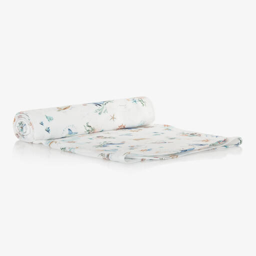 Jamiks-White & Blue Ocean Print Swaddle (100cm) | Childrensalon Outlet