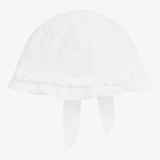 Jamiks-White Cotton Broiderie Anglaise Hat | Childrensalon Outlet