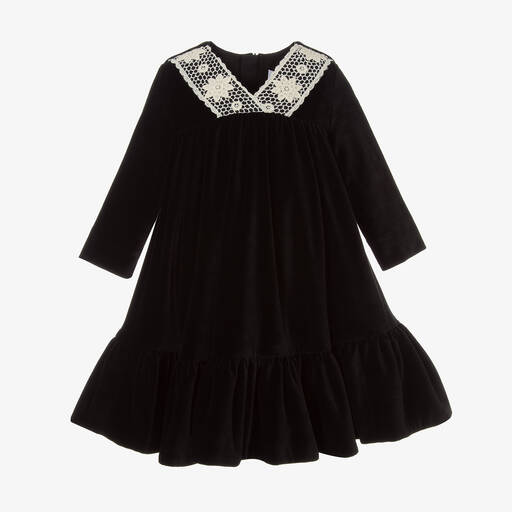 Jessie and James London-Girls Black Cotton Velvet Dress | Childrensalon Outlet