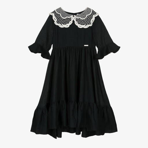Jessie and James London-Girls Black Woven Linen Dress | Childrensalon Outlet