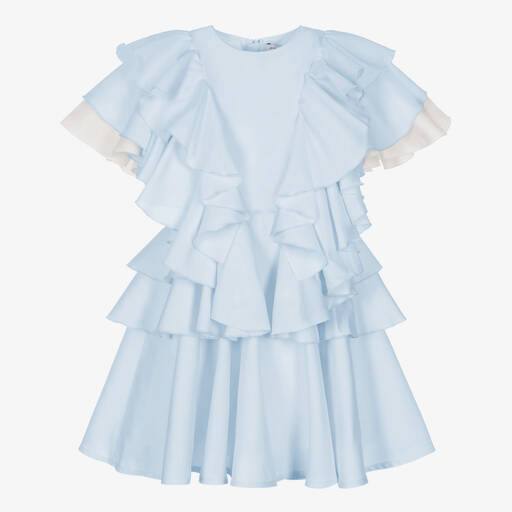 Jessie and James London-Голубое хлопковое платье с рюшами | Childrensalon Outlet