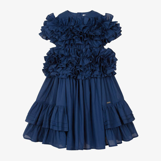 Jessie and James London-Girls Blue Cotton Ruffle Dress | Childrensalon Outlet
