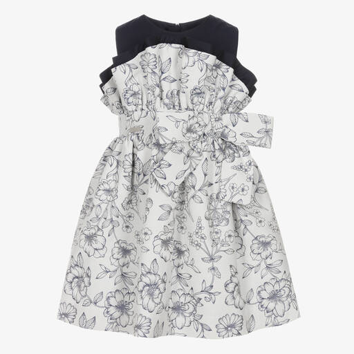 Jessie and James London-Girls Blue Jacquard Floral Cotton Dress | Childrensalon Outlet