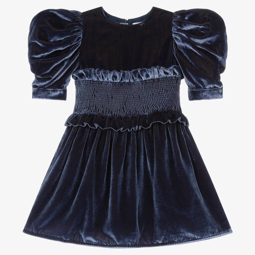 Jessie and James London-Girls Blue Silk Velvet Dress | Childrensalon Outlet