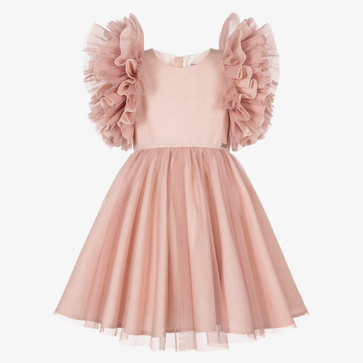 Jessie and James London-Дымчато-розовое платье из хлопка и тюля | Childrensalon Outlet