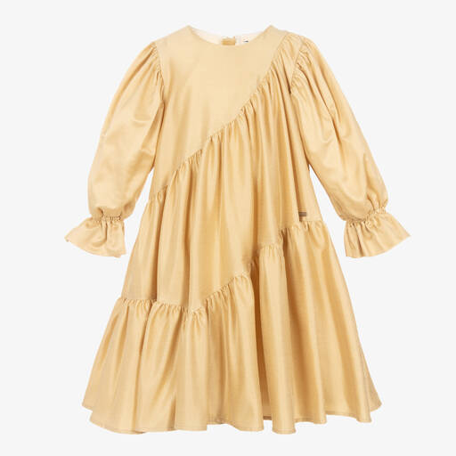 Jessie and James London-Girls Gold Tiered Dress | Childrensalon Outlet