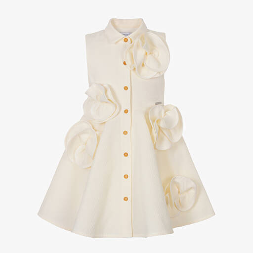 Jessie and James London-Кремовое хлопковое платье с объемными цветами для девочек | Childrensalon Outlet