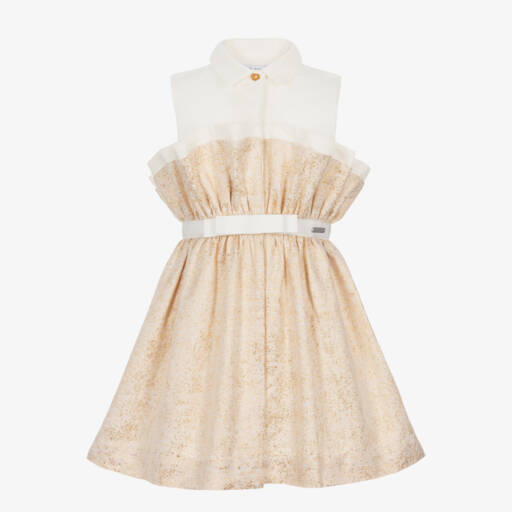 Jessie and James London-Girls Ivory and Gold Glitter Dress | Childrensalon Outlet