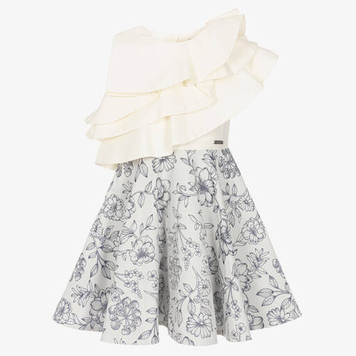 Jessie and James London-Girls Ivory & Blue Cotton Jacquard Dress | Childrensalon Outlet